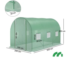 Pakaitinis dangtis sodo tuneliui, šiltnamio plėvelė, 7.5 kvadratiniai metrai, 2.5x3x2m, UV apsauga, žalia