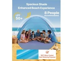 Paplūdimio palapinė nuo saulės 8 žmonėms, nešiojama pavėsinė su UPF 50+, lengva, greitai surenkama, šeimos pavėsinė paplūdimiui, lauko pavėsinė