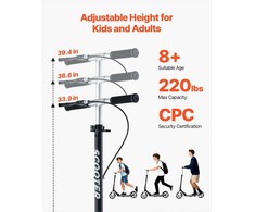 Paspirtukas vaikams ir suaugusiems, reguliuojamas aukštis, neslystanti platforma, sulankstomas lengvas paspirtukas, 200 mm ratai, didelė apkrova