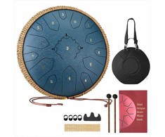 Plieninis liežuvėlinis būgnas 33 cm 15 natų meditacijai jogai, nešiojamas lydinio perkusinis instrumentas, tamsiai mėlynas lietaus būgnas