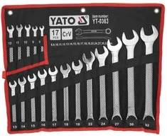 Raktų komplektas plokščiais žiedais 8-32mm, 17vnt, chromo vanadis, poliruoti galai, raktų rinkinys