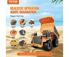 RC savivarčio žaislas, nuotoliniu būdu valdoma statybinė transporto priemonė, 1:18 mastelio savivartis su metaline platforma, 9 kanalų RC sunkvežimis vaikams, savivarčio žaislas su įkraunama baterija