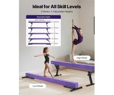 Reguliuojamas gimnastikos balansavimo buomas vaikams, 2,44 m ilgio, 5 aukščio nustatymai, violetinis, naudojimui namuose ir sporto salėje, reguliuojamas balansavimo buomas, gimnastikos treniruočių buomas, gimnastikos įranga vaikams