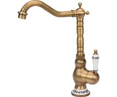 Retro bronzos virtuvės maišytuvas, vienos rankenėlės, 32 cm aukščio, bronzinis virtuvės čiaupas, Retro virtuvės maišytuvas