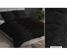 Satininės patalynės komplektas 160x200 cm, geometrinis raštas, juoda ir smėlio spalvos, užtrauktukas, minkšta medvilninė patalynė