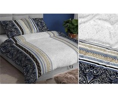 Satino patalynės komplektas 160x200, tamsiai mėlynos ir pilkos spalvos ornamentinis dizainas, užtrauktukas, minkšta medvilninė patalynė, raštuotas patalynės komplektas, miegamojo tekstilė