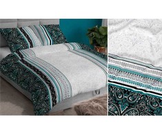 Satino patalynės komplektas 160x200, turkio pilkos spalvos ornamentais, užtrauktuku, minkšta medvilninė patalynė, dekoratyvinė patalynė, miegamojo patalynė