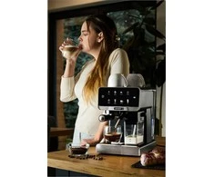 Slėginis kavos aparatas 20 bar 1350W automatinis su LED ir thermoblock, nerūdijančio plieno namų espresso aparatas, daugybė gėrimų programų, automatinis kavos virimo aparatas namų baristai