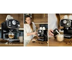 Slėginis kavos aparatas su pieno putų plakikliu namų espresso ruošimui, 1100W 20 bar 1.2L vandens talpa 10 puodelių, espresso kavos virimo aparatas kapučino ruošimui