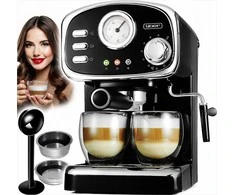 Slėginis kavos aparatas su pieno putų plakikliu namų espresso ruošimui, 1100W 20 bar 1.2L vandens talpa 10 puodelių, espresso kavos virimo aparatas kapučino ruošimui