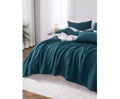 Smaragdinės žalios spalvos mikropluošto dygsniuotas užtiesalas, tekstūruotas grūdėtas paviršius, 240x260 cm, taškuotas dygsniavimas, minkštas lovos užtiesalas, dekoratyvinė pledas