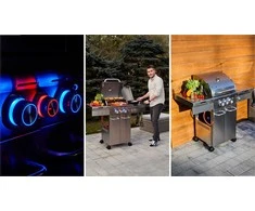 Sodo dujinė kepsninė iš nerūdijančio plieno su ketaus grotelėmis, 2+1 degikliai maisto ruošimui lauke, didelė galia 10.15 kW, šoninis degiklis ir spintelė balonui, lauko dujinis grilis, nerūdijančio plieno sodo grilis, ketaus kepsninė