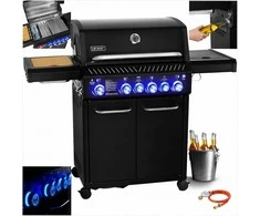 Sodo dujinė kepsninė su ketaus grotelėmis lauko maisto gaminimui, 6 degikliai 21.15 kW su dujų spintelė, lauko dujinis grilis, ketaus grilius, sodo BBQ kepsninė