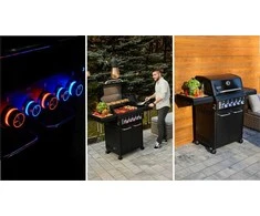 Sodo dujinis grilis ketaus nerūdijantis plienas 3+2 degikliai maisto gaminimui lauke, didelė galia 17.65 kW su spinta balionui, nerūdijančio plieno sodo kepsninė su šonine lentyna, lauko virtuvė