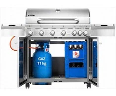 Sodo dujinis grilis su ketumi ir nerūdijančiu plienu, 6+1 degikliai, 22 kW, integruota spintelė balionui, didelis FlameZone kepimo plotas, lauko kepsninė