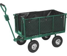 Sodo vežimėlis medienai, lapams, dirvožemiui, 300kg, žalias. Sodo transportavimo vežimėlis.