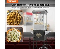 Spragėsių gaminimo aparatas su vežimėliu, 850 W komercinis spragintuvas, 8 uncijų virdulys 48 puodeliams, LED kino teatro stilius, nerūdijantis plienas ir grūdintas stiklas
