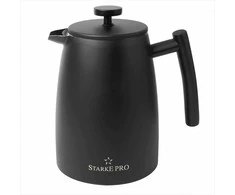 Starke Pro French press kavinukas, 1 litras nerūdijantis plienas, dvigubos sienelės, juodas matinis, 1L prancūziškas kavinukas, plieno kavos presas, arbatinukas su filtru
