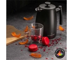 Starke Pro French press kavinukas, 1 litras nerūdijantis plienas, dvigubos sienelės, juodas matinis, 1L prancūziškas kavinukas, plieno kavos presas, arbatinukas su filtru