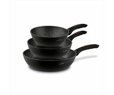 Starke Pro Granitinės nepridegančios keptuvės, rinkinys 20 cm 24 cm 28 cm, tinka indukcijai, minkštos rankenos, granitinių keptuvių rinkinys, nepridegančių keptuvių komplektas, virtuvės indų rinkinys