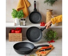 Starke Pro Granitinės nepridegančios keptuvės, rinkinys 20 cm 24 cm 28 cm, tinka indukcijai, minkštos rankenos, granitinių keptuvių rinkinys, nepridegančių keptuvių komplektas, virtuvės indų rinkinys