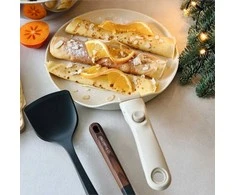 Starke Pro Indukcinė blynų keptuvė 26 cm su nuimama soft-touch rankena, kreminės spalvos neprisvylanti keptuvė lietiniams, keptuvė nuimama rankena, 26 cm neprisvylanti blynų keptuvė, virtuvės indai blynams