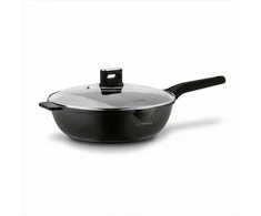 Starke Pro Indukcinė wok keptuvė su dangčiu 30 cm, neprisvylanti aliuminio keptuvė, 30 cm wok keptuvė indukcijai, gili keptuvė su stikliniu dangčiu