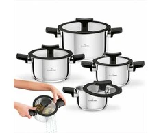 Starke Pro Nerūdijančio plieno puodų rinkinys su dangčiais indukcinėms kaitlentėms, 8 dalių įvairių dydžių indų rinkinys, virtuvės puodų komplektas, indaplovėje plaunami puodai