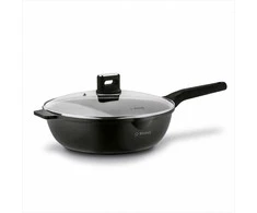 Starke Pro Wok keptuvė indukcinei viryklei, neprisvylanti 32 cm, stiklinis dangtis su anga, universali keptuvė troškinimui, šeimyninė wok keptuvė