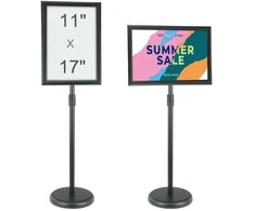 Stovas plakatams, Reguliuojamas aukštis, Pasukamas rėmas, Tvirtas pagrindas, Lengvas plakato keitimas