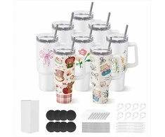 Sublimacinis puodelis 1183 ml su dangteliu ir šiaudeliu, dvigubų sienelių izoliacija, 8 vnt. pakuotė „pasidaryk pats“ personalizavimui, individualizuoti sublimaciniai puodeliai