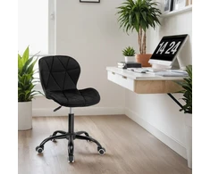 Sukamoji kėdė su ratukais Spiner Juodas, juodo aksomo, 360° pasukama, reguliuojamo aukščio, ergonomiška biuro / darbo / kompiuterio kėdė