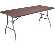 Sulankstomas banketinis stalas-lagaminas, rotango imitacija, 180x74x74.5 cm, rudas, furšetų, renginių stalas