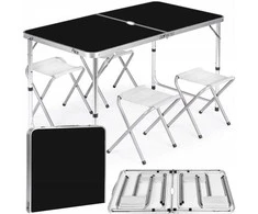 Sulankstomas kempingo stalas su kėdėmis Heckermann, 60 x 120 x 69.5 cm, juodas