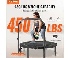 Sulankstomas mini batutas treniruotėms patalpose ir sode, 132 cm fitneso batutas, tylus stabilus dizainas, reguliuojama rankena, nešiojamas treniruočių batutas