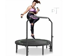 Sulankstomas mini batutas treniruotėms patalpose ir sode, 132 cm fitneso batutas, tylus stabilus dizainas, reguliuojama rankena, nešiojamas treniruočių batutas