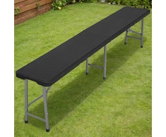 Sulankstomas sodo suolas iš rotango, 180 cm, juodas, lauko suolas, pikniko suolas, sulankstoma kėdė