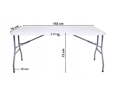 Sulankstomas stalas-lagaminas 150 cm, baltas, daugiafunkcis, nešiojamas, iškylams, renginiams, vakarėliams