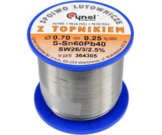 Švininė lydmetalio viela Sn60Pb40, 0,7 mm skersmens, su kanifolijos srauto šerdimi, elektronikai, 250 g ritė, minkšta litavimo viela