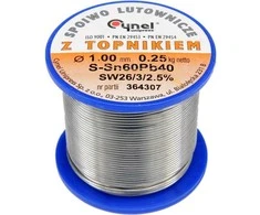 Švino lydmetalio viela Sn60Pb40, 1 mm skersmens, 250 g svorio, su kanifolijos srautu, elektronikos pramonei