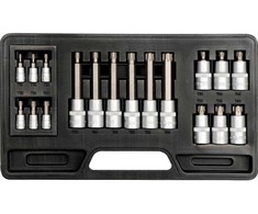 Torx antgalių lizdų rinkinys, 18 vnt., S2 CrV 6150 medžiaga, Torx raktų rinkinys
