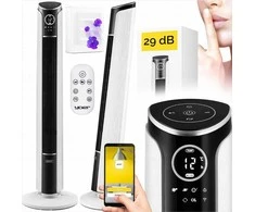 Tylus koloninis ventiliatorius su 29 dB veikimu, 10 m oro srautu, jonizatoriumi ir aromaterapija, 3-D pakreipimu, Wi-Fi valdymu, 12 greičių, osciliacija, bokštinis ventiliatorius namams