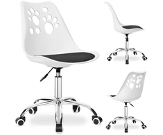 Vaikiška besisukanti kėdė su ratukais, ergonomiška, katės letenėlės dizaino, balta ir juoda, biuro kėdutė vaikams, reguliuojama, patogi