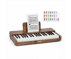 Vaikiška pianino klaviatūra, medinis 37 klavišų skaitmeninis pianinas mažiems vaikams, reguliuojamas garsumas, dvigubas maitinimas, riešutmedžio apdaila