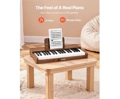 Vaikiška pianino klaviatūra, medinis 37 klavišų skaitmeninis pianinas mažiems vaikams, reguliuojamas garsumas, dvigubas maitinimas, riešutmedžio apdaila