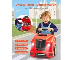 Vaikiškas mechaniko automobilio remonto rinkinys mažyliams, 60 dalių variklio žaislas su šviesomis ir garsais, raudonas, interaktyvios mechaniko dirbtuvės, variklio remonto žaislas, mechaniko dirbtuvių rinkinys, interaktyvus sunkvežimio variklio žaislas