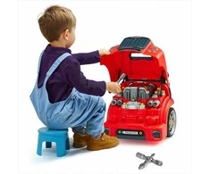 Vaikiškas mechaniko automobilio remonto rinkinys mažyliams, 60 dalių variklio žaislas su šviesomis ir garsais, raudonas, interaktyvios mechaniko dirbtuvės, variklio remonto žaislas, mechaniko dirbtuvių rinkinys, interaktyvus sunkvežimio variklio žaislas