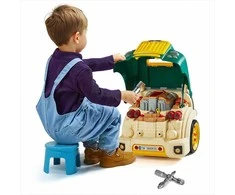 Vaikiškas mechaniko automobilio remonto rinkinys mažyliams, žalias variklio žaislas su šviesomis ir garsais, interaktyvios sunkvežimio variklio remonto dirbtuvės