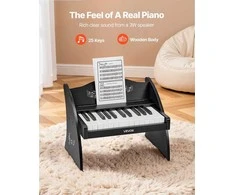 Vaikiškas medinis skaitmeninis pianinas su 25 klavišais, dvigubo maitinimo nešiojamas muzikinis žaislas, reguliuojamo garsumo lavinamasis instrumentas, juoda vaikiška pianino klaviatūra