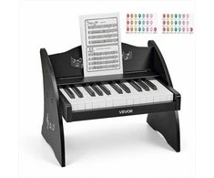 Vaikiškas medinis skaitmeninis pianinas su 25 klavišais, dvigubo maitinimo nešiojamas muzikinis žaislas, reguliuojamo garsumo lavinamasis instrumentas, juoda vaikiška pianino klaviatūra